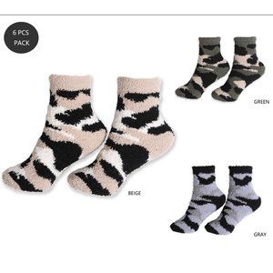 P/S 6 pairs Pack! Camouflage Fuzzy/Soft/Cozy Mini-Crew Socks·Sleeping·ComfyLuxe